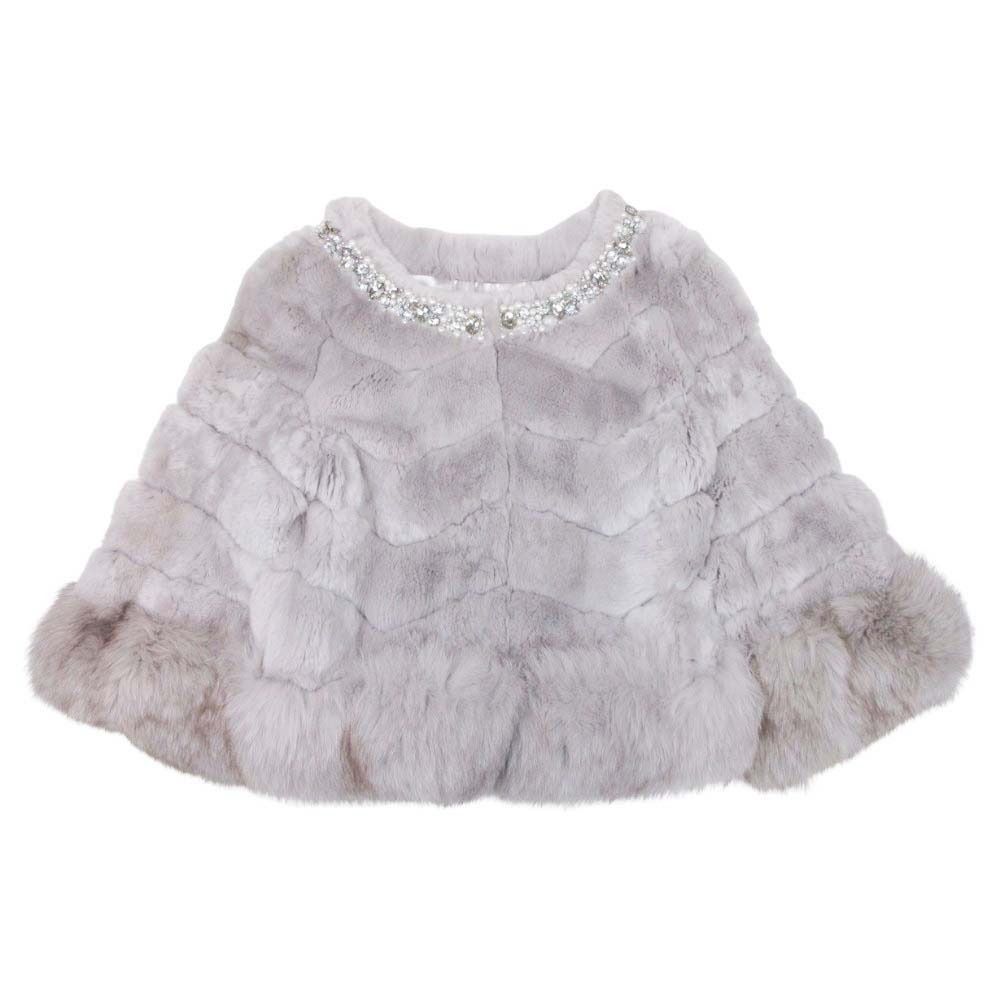 22 aw GRACE CLASS グレースクラス グレースコンチネンタル レッキス ラビットファー ジャケット ブルゾン ビジュー 36 グレー レディース 古着