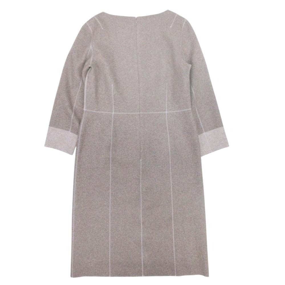 LEILIAN レリアン カシミヤ混 パッチ ワンピース 七分袖 膝丈 ハーフ メルトン ウール 7 茶 ブラウン アイボリー レディース 古着