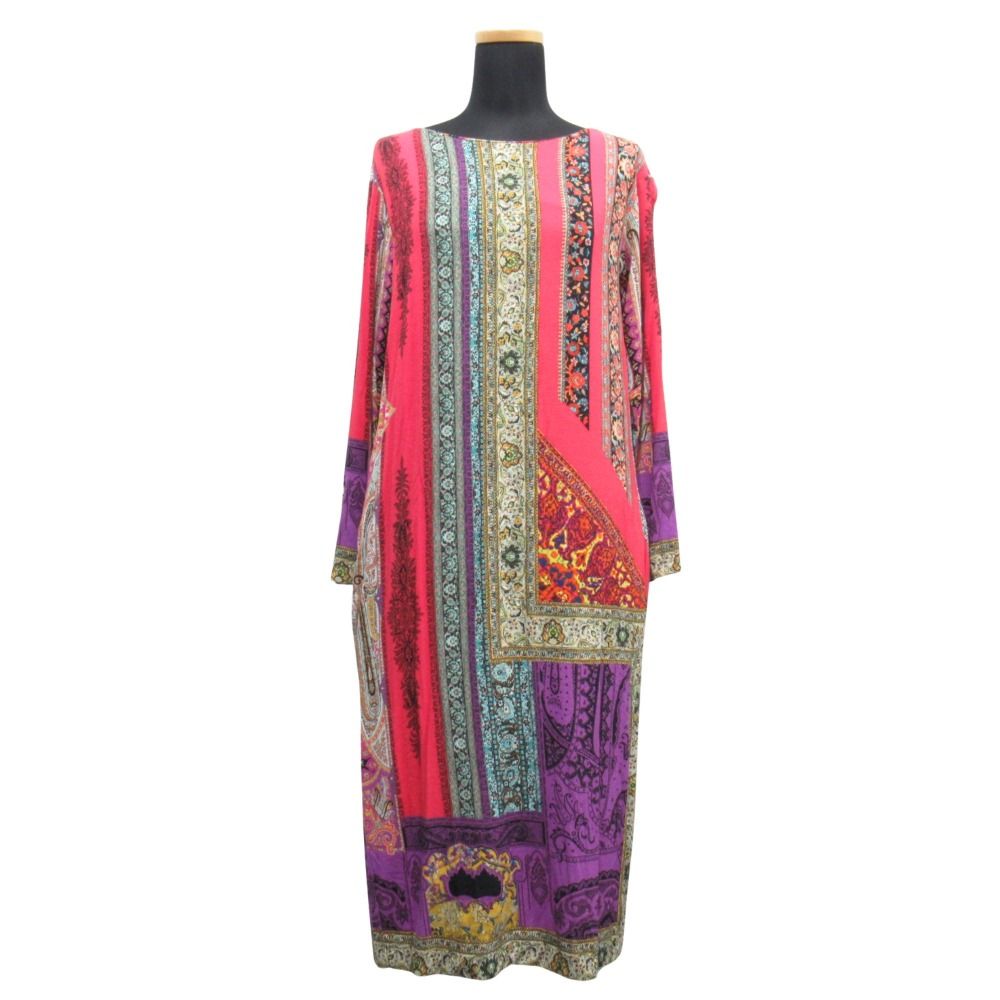 ETRO エトロ カシミヤ混 ペイズリー 総柄 ワンピース ドレス カットソー ストレッチ サイズ40 マルチ レディース 古着