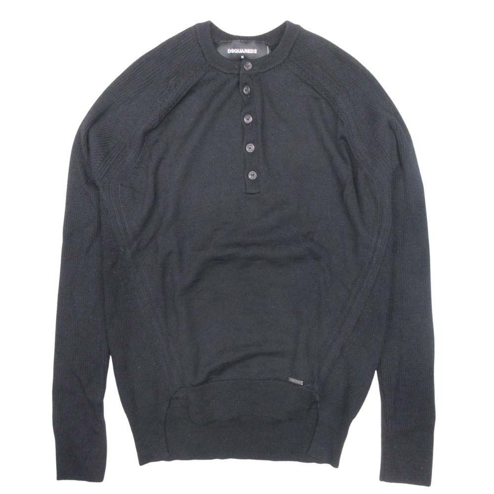 17 ss ディースクエアード ヘンリーネック ニット セーター トップス ウール 長袖 M 黒 ブラック レディース 古着