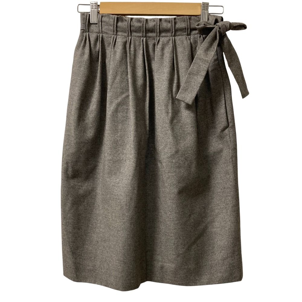 YVES SAINT LAURENT イヴサンローラン カシミヤブレンド サイドリボン ドレープスカート グレー レディース 古着