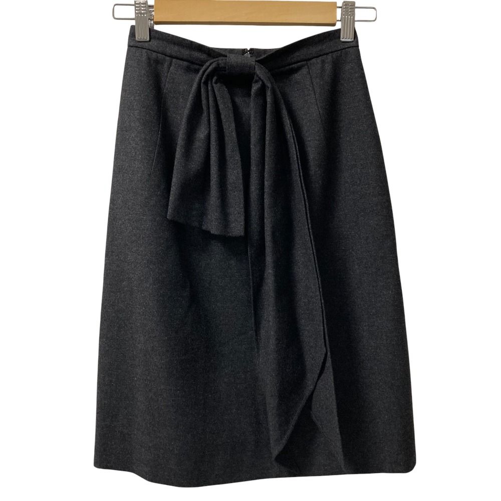 YVES SAINT LAURENT イヴサンローラン フロントリボン スカート サイズ38 グレー レディース 古着