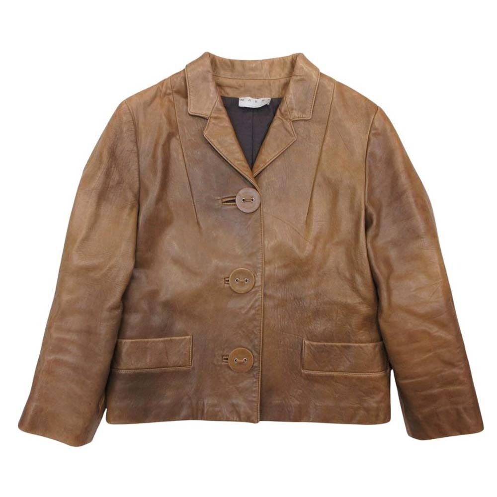 MARNI マルニ レザー シングルブレスト 3ボタン ジャケット ハーフ コート アウター 42 茶 ブラウン レディース 古着