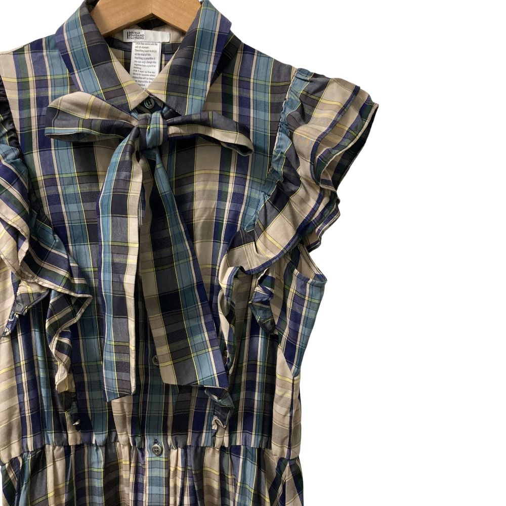 DOUBLE ダブルスタンダードクロージング チェック柄 フリルティアード ロングワンピース サイズ38 ベージュ レディース 古着