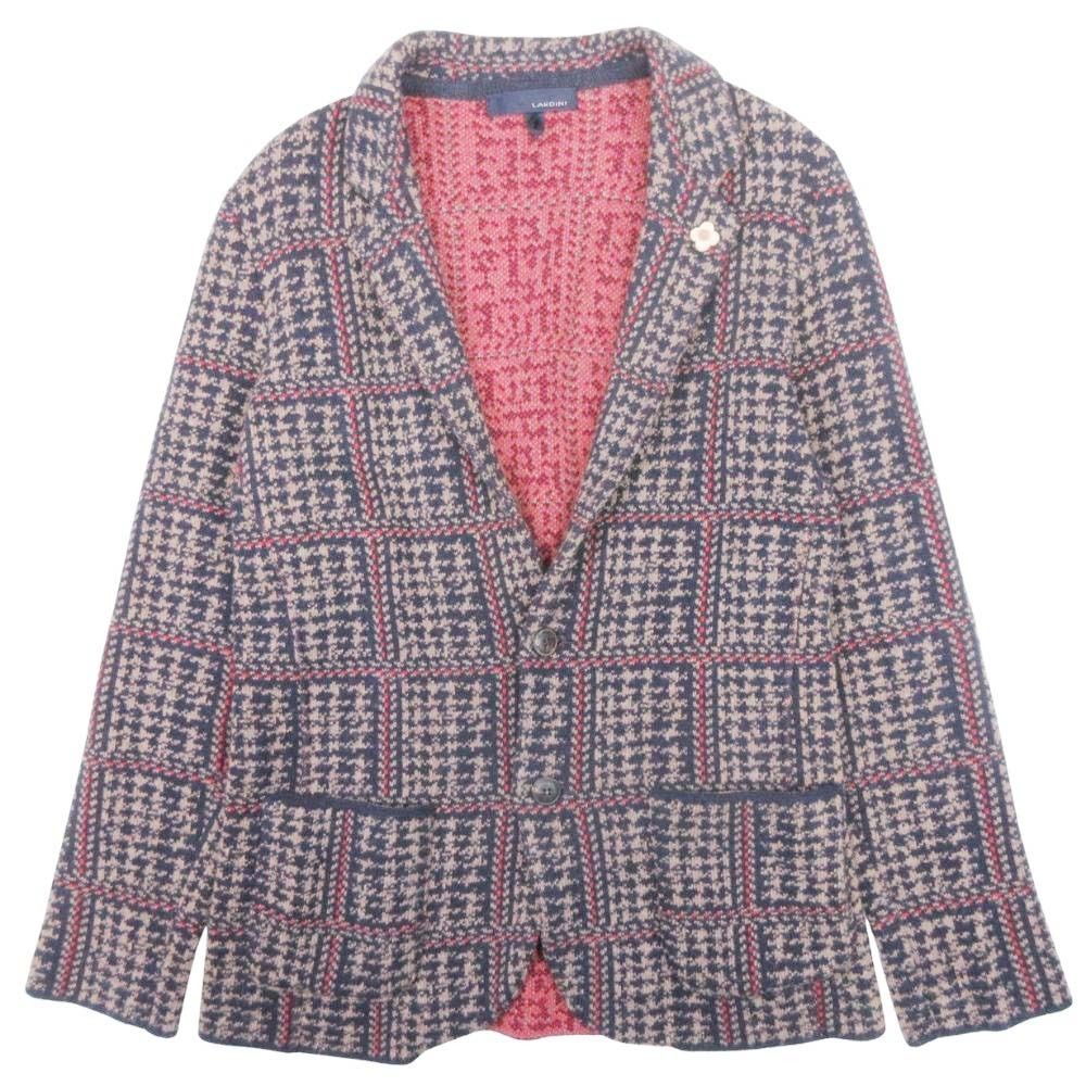 LARDINI ラルディーニ 千鳥格子 チェック柄 ウール ジャケット ブレザー アウター ブートニエール XS ベージュ メンズ 古着