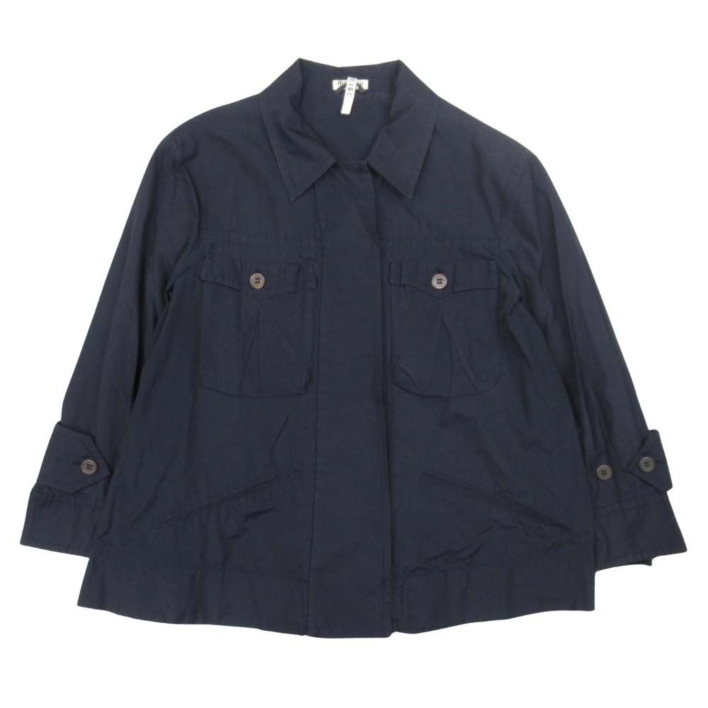 2008年製 miumiu ミュウミュウ ステンカラー ナイロン シャツジャケット Aラインシルエット ブルゾン 40 紺 ネイビー レディース 古着