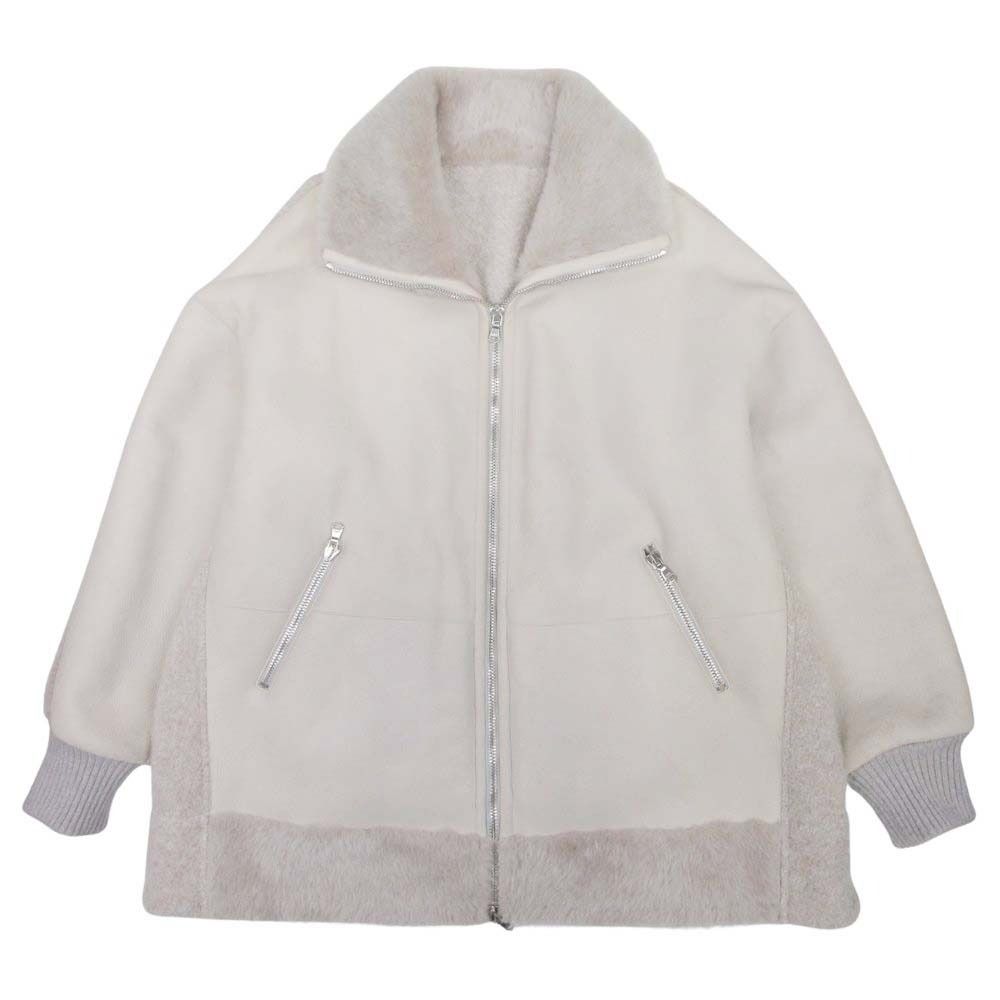 malo マーロ シープスキン ボア ファー コート ジャケット ブルゾン アルパカ カシミヤ ムートン レザー S ベージュ レディース 古着