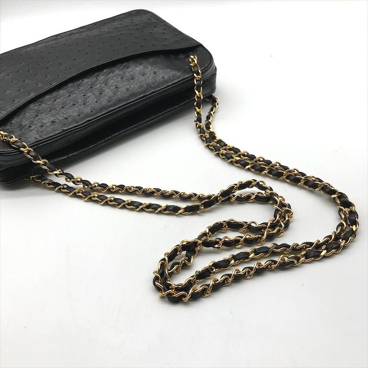 美品 CHANEL シャネル ココマーク オーストリッチ レザー ヴィンテージ チェーン ショルダー バッグ ブラック 鞄 かばん a11423 美品 CHANEL シャネル ココマーク オーストリッチ レザー ヴィンテージ