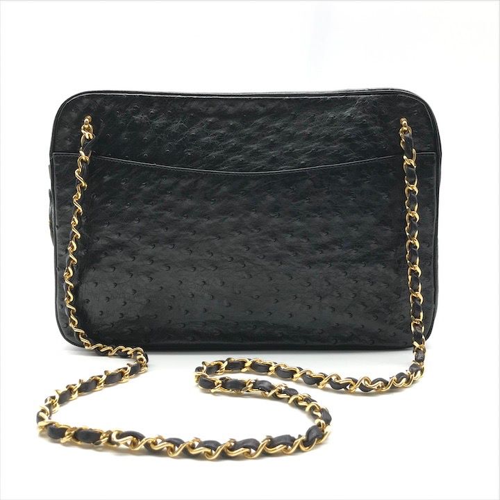 美品 CHANEL シャネル ココマーク オーストリッチ レザー ヴィンテージ チェーン ショルダー バッグ ブラック 鞄 かばん a11423 美品 CHANEL シャネル ココマーク オーストリッチ レザー ヴィンテージ