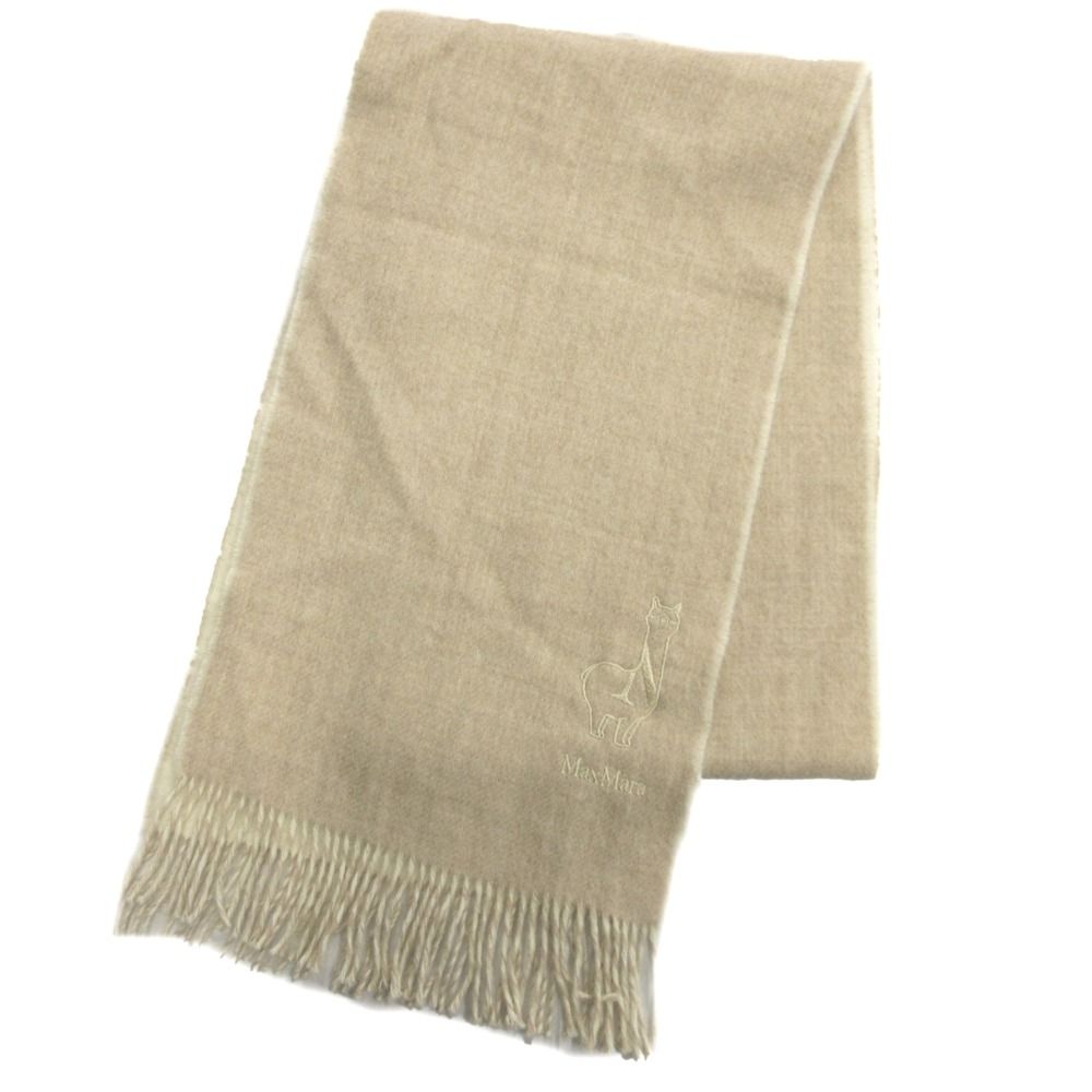 Max Mara マックスマーラ アルパカ刺繍 マフラー フリンジ ストール ベージュ 白 ホワイト レディース 古着