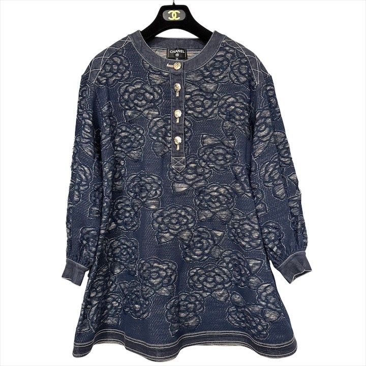CHANEL シャネル カメリア デニム ワンピース チュニック トップス アパレル レディース ファッション 34|36 ネイビー h 770