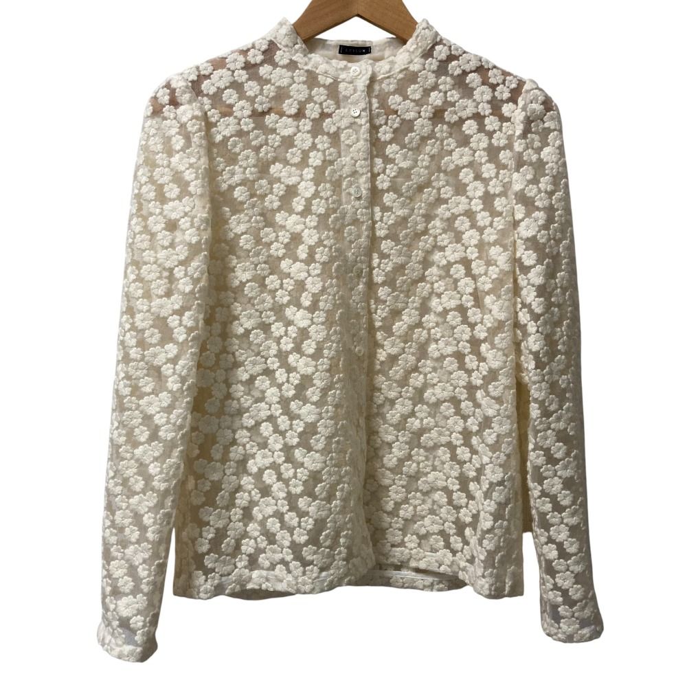 23 AW LUDLOW ラドロー croquant フラワーエンブロイダリー レースブラウス 23-LD A-BL 001-014-011 サイズ1 アイボリー レディース 古着