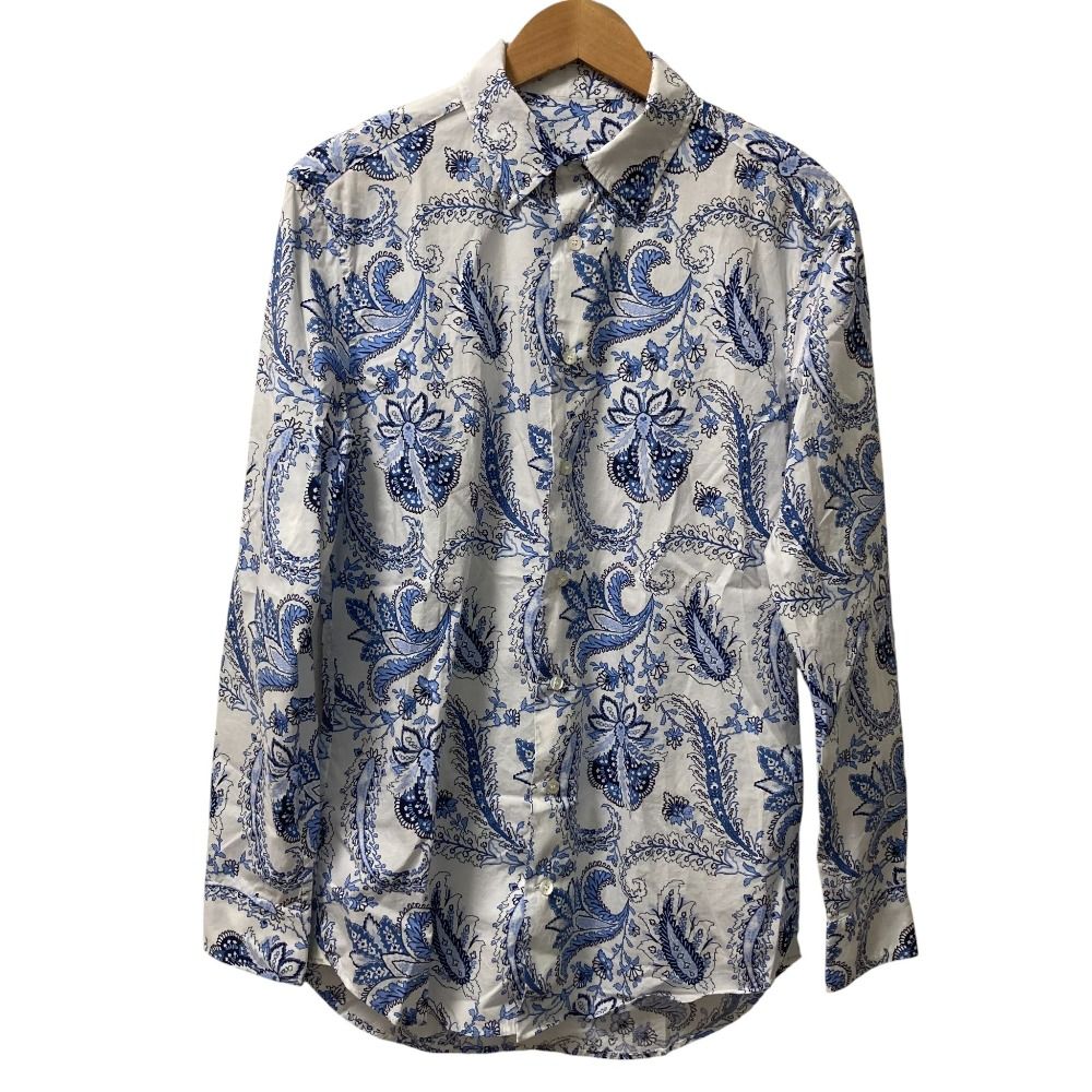 23 SS ETRO エトロ ペイズリー柄 長袖シャツ サイズ41 ホワイト×ブルー メンズ 古着