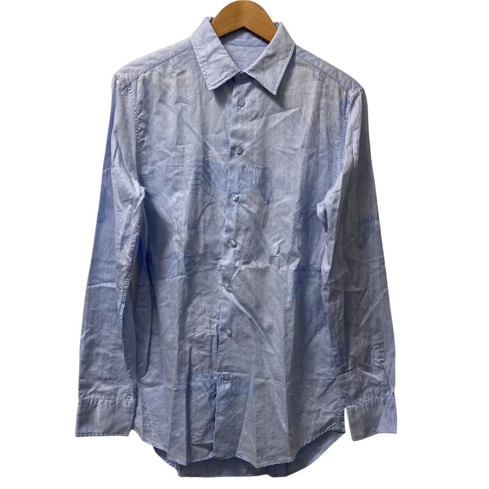 23 SS ETRO エトロ アニマル ボタニカル柄 長袖シャツ サイズ40 ライトブルー メンズ 古着