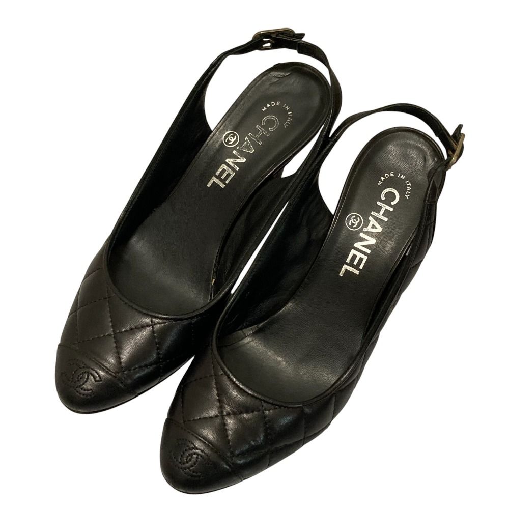美品 CHANEL シャネル ココマーク マトラッセ スリングバックパンプス
