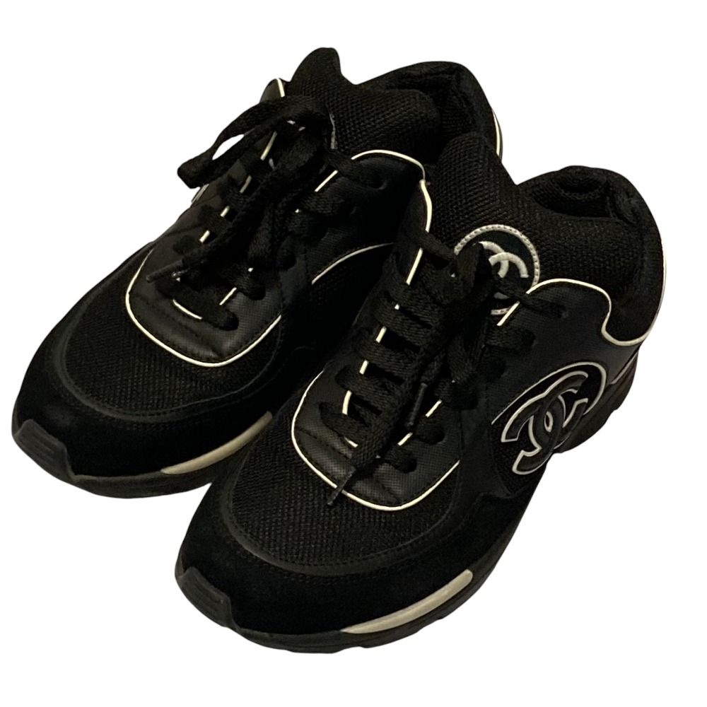 CHANEL シャネル メッシュ ココマーク スニーカー G 26582 サイズ36 約23 cm ブラック×ホワイト レディース 古着