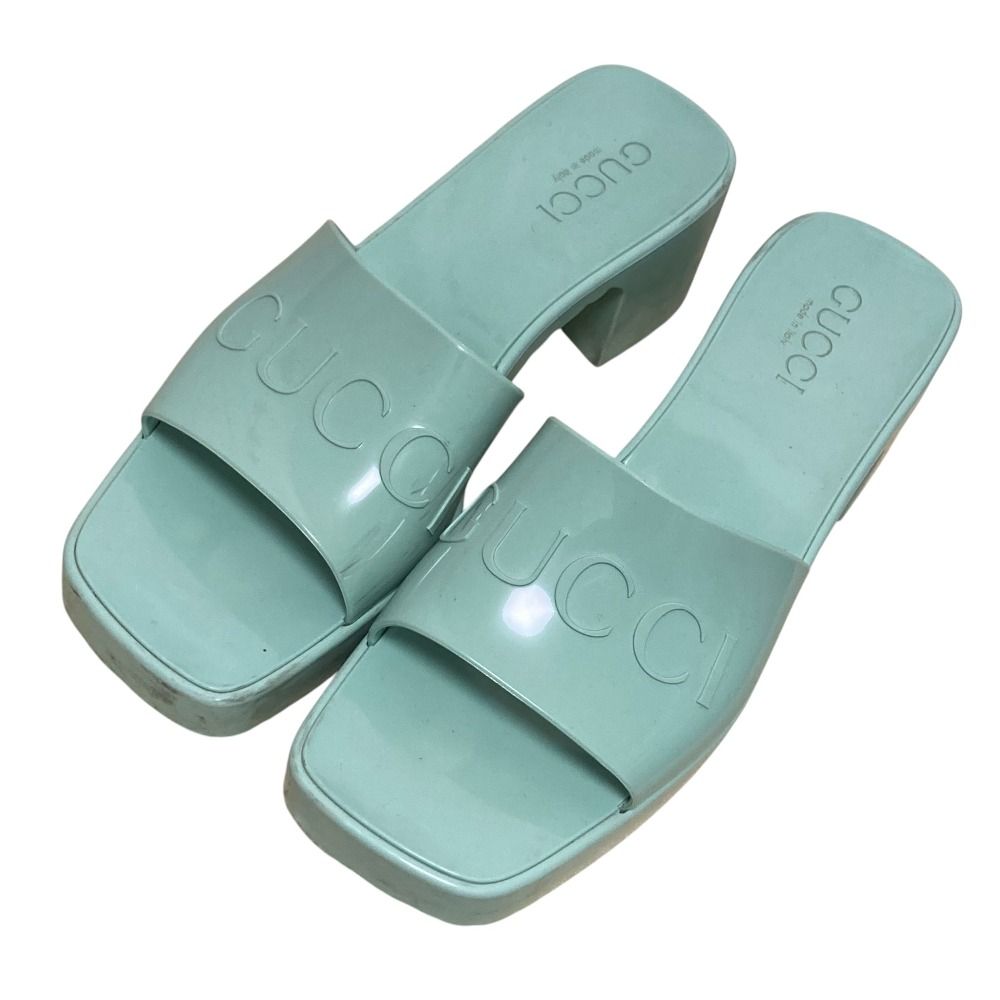 GUCCI グッチ ラバー プラットフォームサンダル 約25 cm ミントグリーン レディース 古着