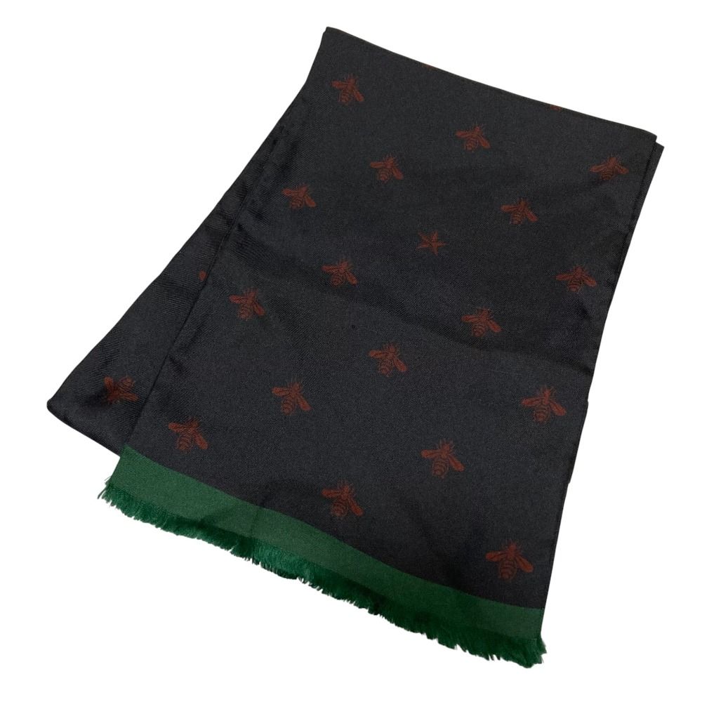 GUCCI グッチ ミケーレ期 BEE ストール スカーフ ネイビー×レッド×グリーン レディース 古着