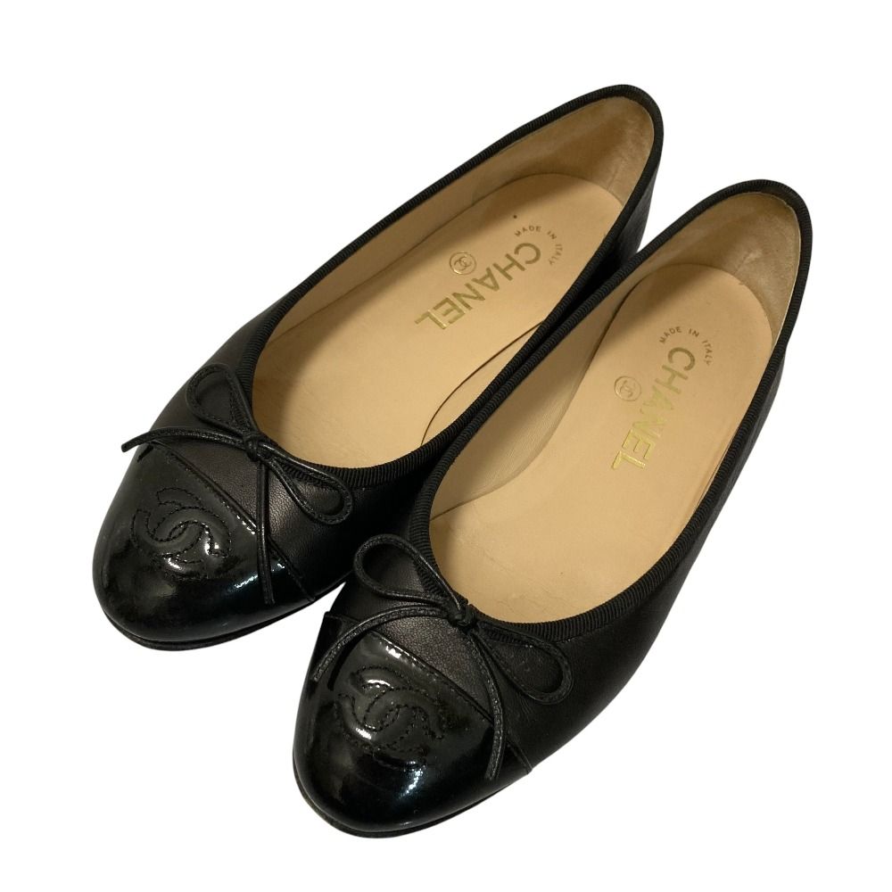 CHANEL シャネル ココマーク バレリーナ フラットパンプス G 02819 サイズ35 1|2 C 約22.5 cm ブラック レディース 古着