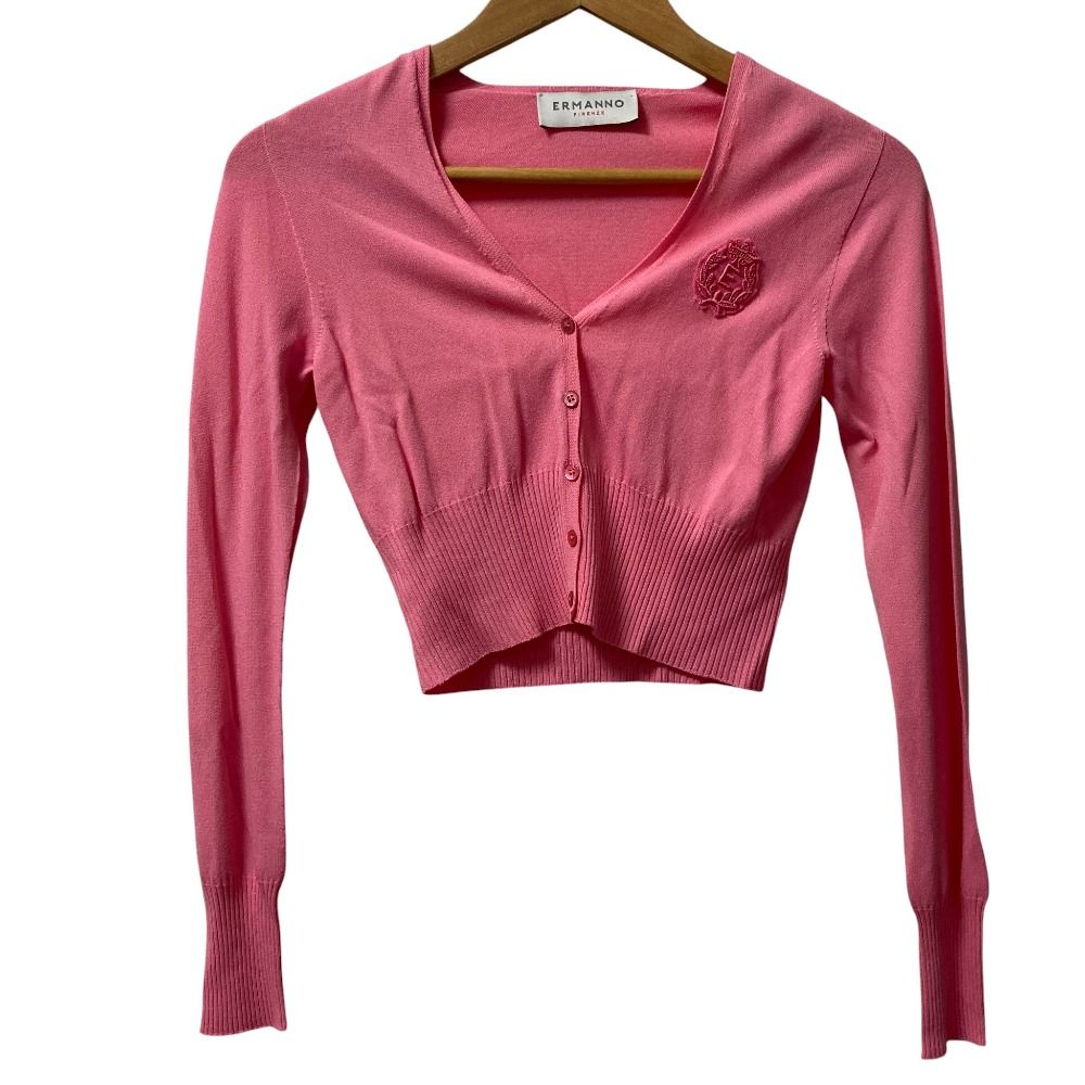 ERMANNO FIRENZE エルマンノフィレンツェ エルマノシェルビーノ クロップド ニットカーディガン ピンク レディース 古着