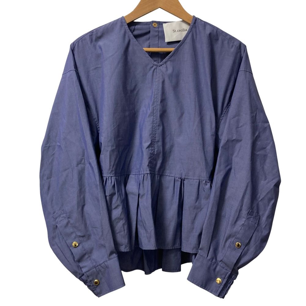 St.cecilia セントセシリア ペプラム ヨットブラウス サイズF ブルー レディース 古着