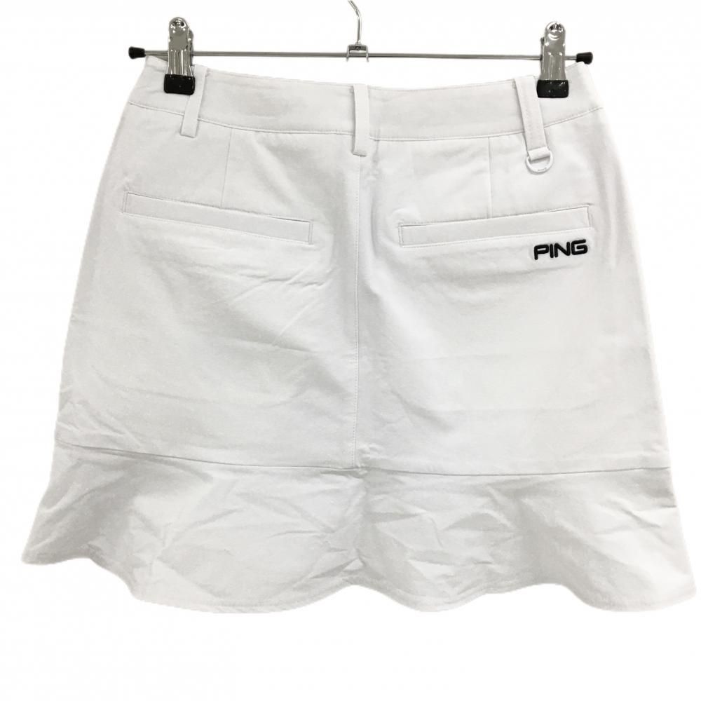 美品】ピン スカート 白×黒 ロゴ刺しゅう ストレッチ レディース S