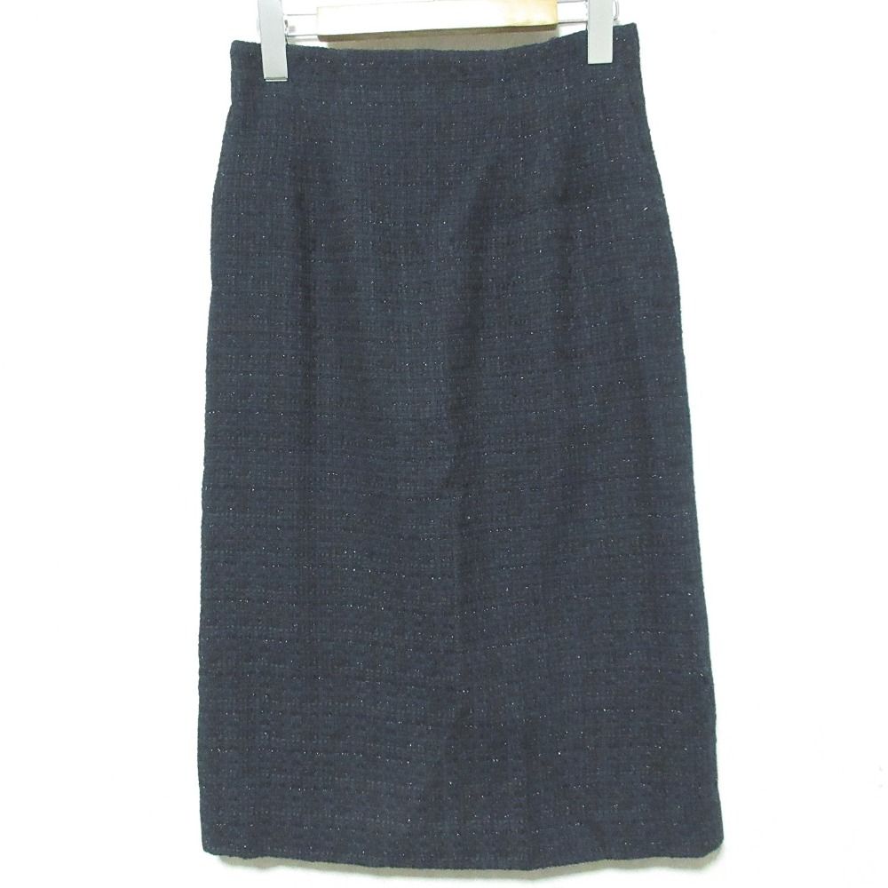 25 SS BALLSEY ボールジー トゥモローランド ラメミックスツイード プレーンタイトスカート 11-05-51-05034 34 ネイビー レディース 古着