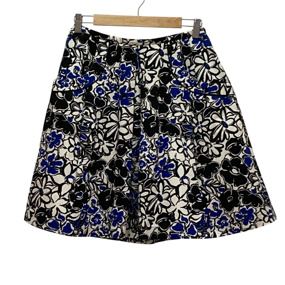 良品 René ルネ TISSUE フラワーアートスカート 36 ブラック ブルー