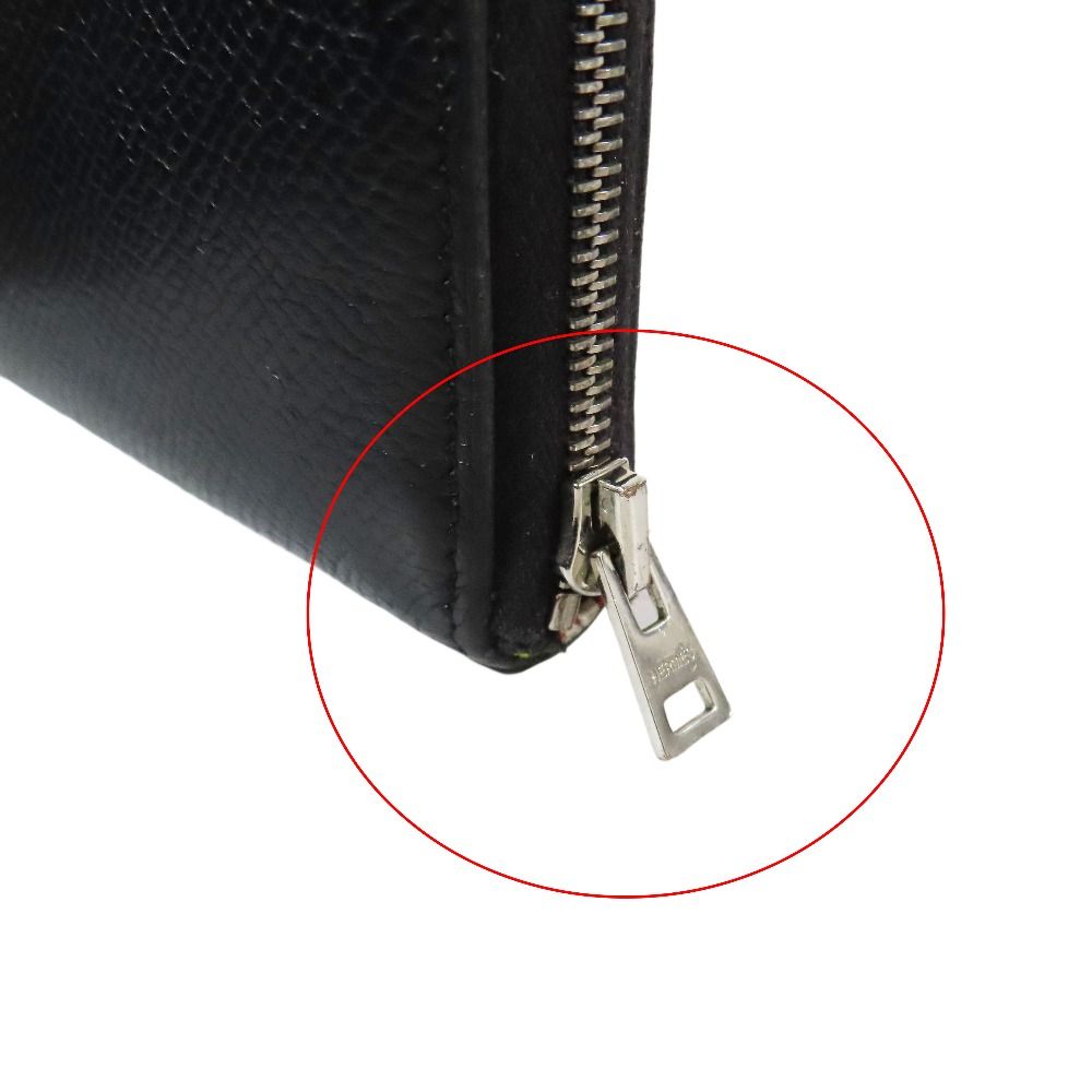  HERMES エルメス AZAP アザップ シルクイン 長財布 ラウンドファスナー 空想の植物誌 スカーフデザイン レザー ブラック メンズ レディース 古着 長財布 小物