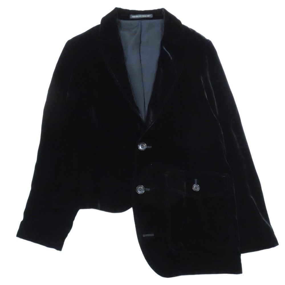 05 AW Y s ワイズ YOHJI ヨウジヤマモト ベロア アシンメトリー テーラードジャケット ショート ヴィンテージ 1 黒 レディース 古着