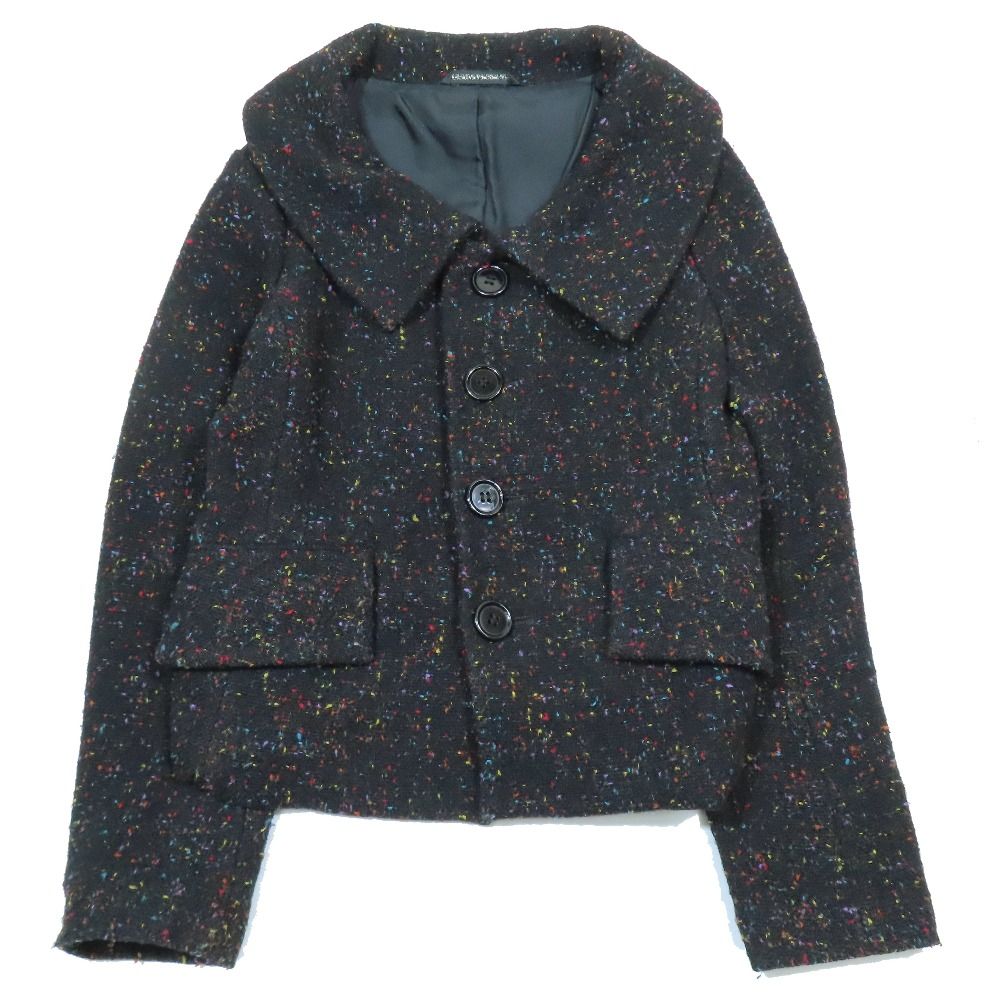 05 AW Y s ワイズ YOHJI ヨウジヤマモト カラーネップ ツイードジャケット ショート丈 ビッグカラー ヴィンテージ 1 黒 レディース 古着