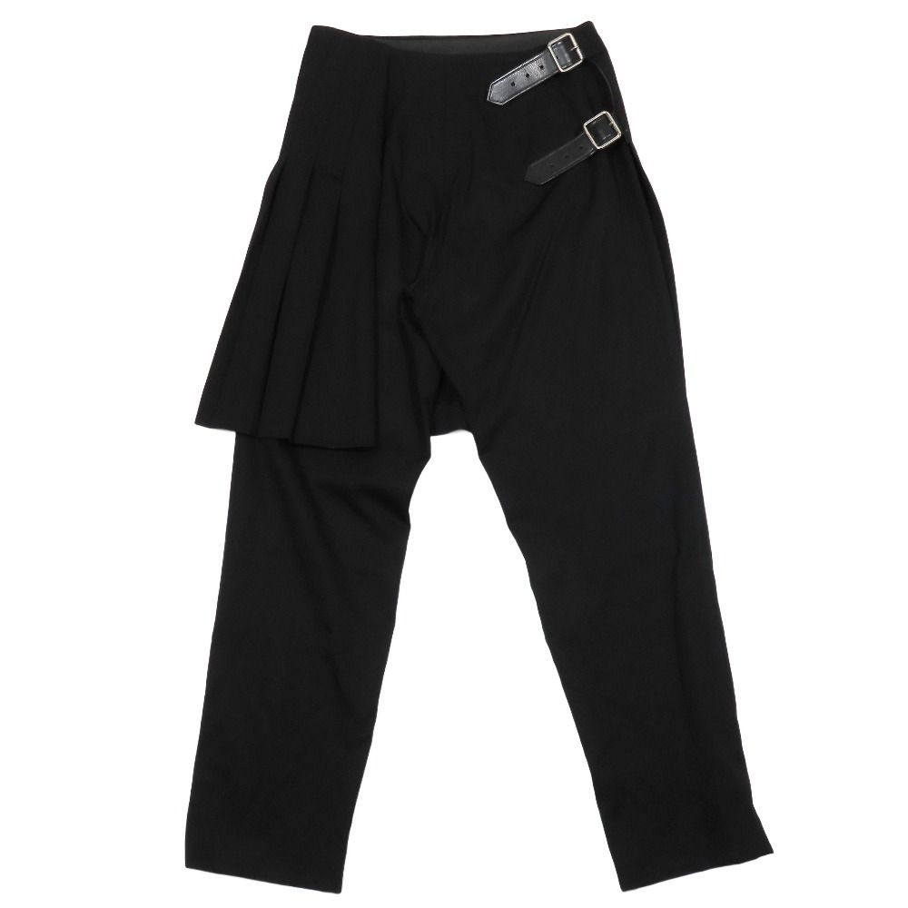 01年製 COMME des GARCONS コムデギャルソン レイヤードパンツ スラックス ラップスカート ドッキング ベルト M 黒 AD 2001 レディース 古着