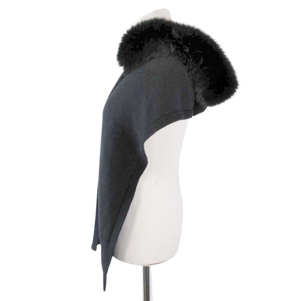 2015年製 FOXEY フォクシー Capuche キャプーシュ フォックスファー付き カシミヤストール マフラー 肩掛け 34526 黒 ブラック レディース 古着