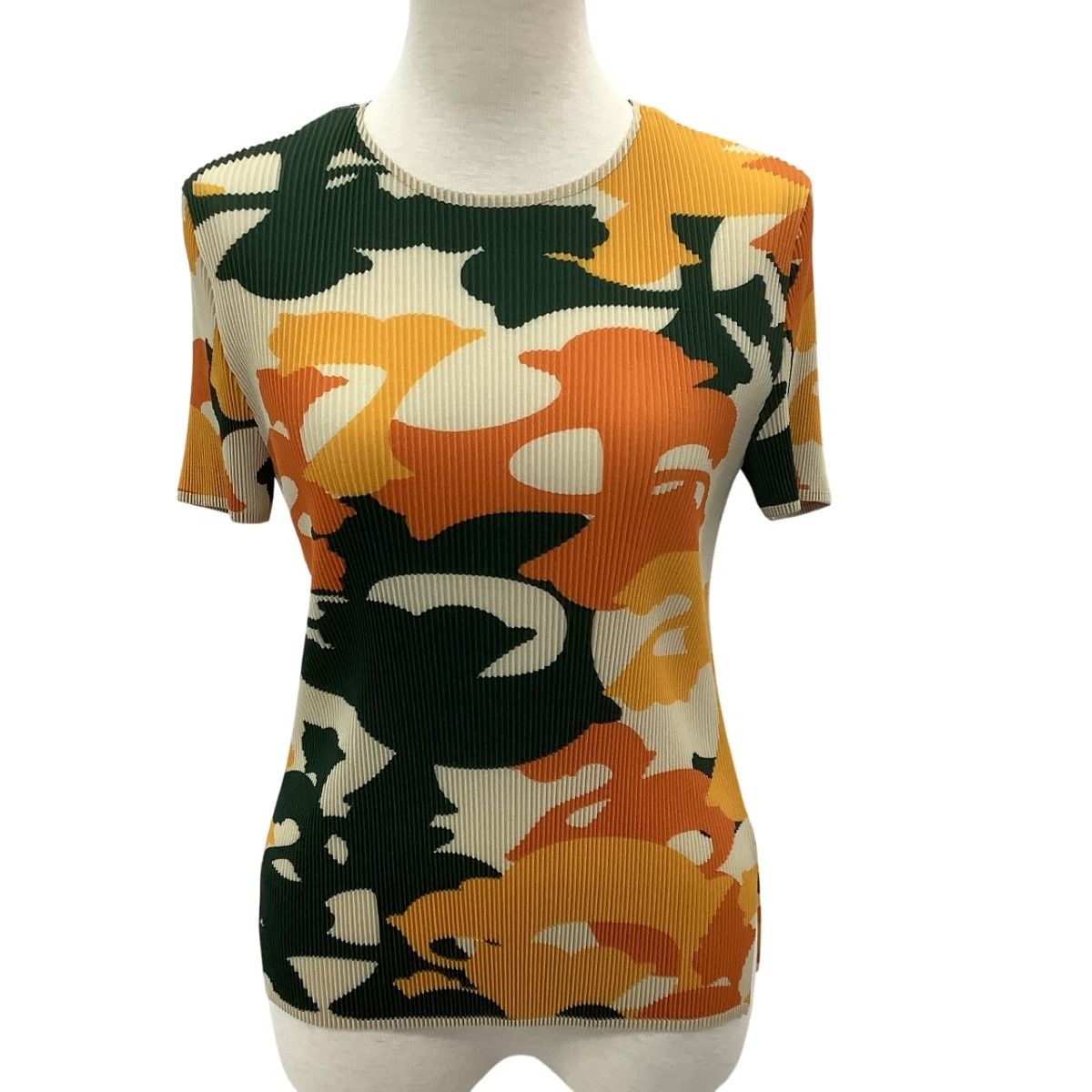 ISSEY MIYAKE イッセイミヤケ プリーツ カットソー SIZE 3 総柄 オレンジ