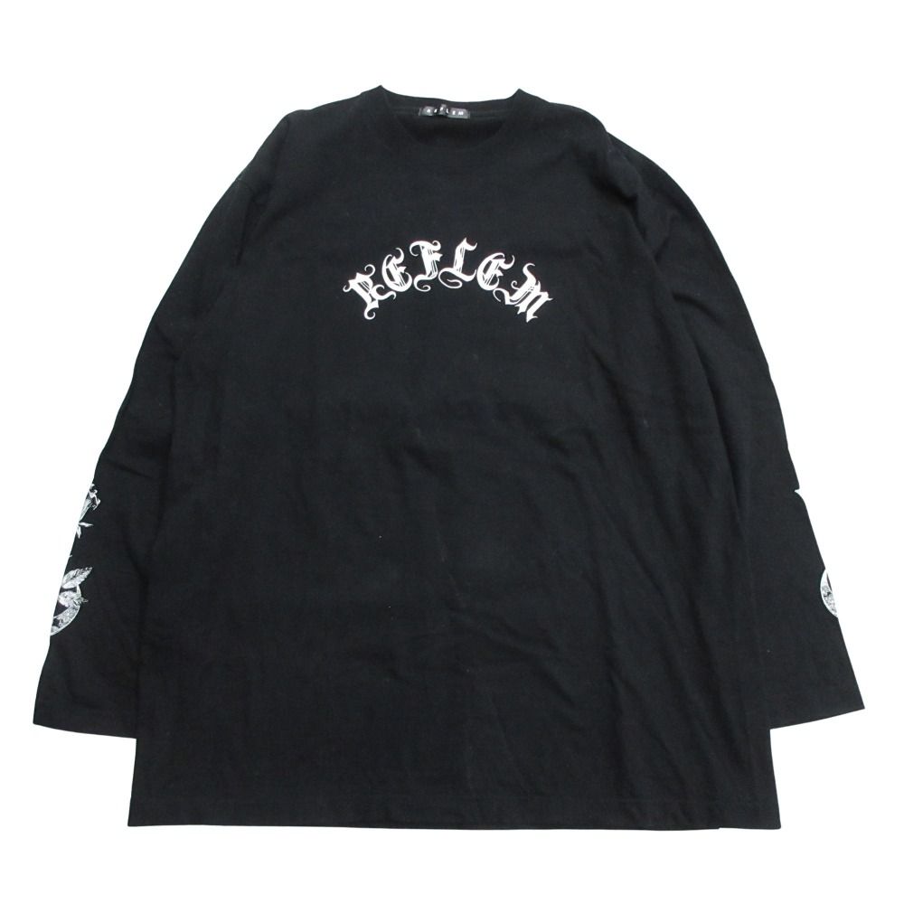 REFLEM レフレム ロゴ 薔薇 プリント ロング Tシャツ カットソー ロンT クルーネック 長袖 黒 ブラック メンズ レディース 古着