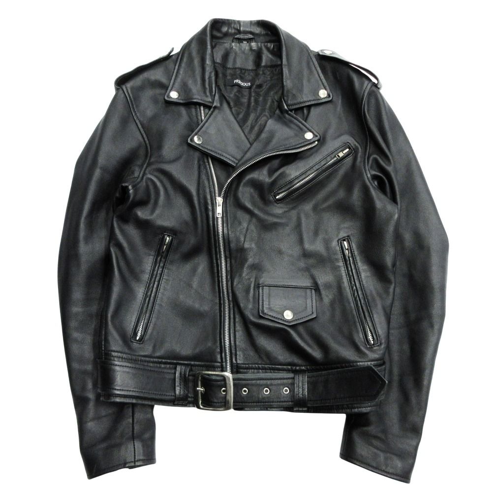 プレシャス ラムスキン レザー ダブル ライダース ジャケット ブルゾン サイズ38 黒 ブラック メンズ 古着