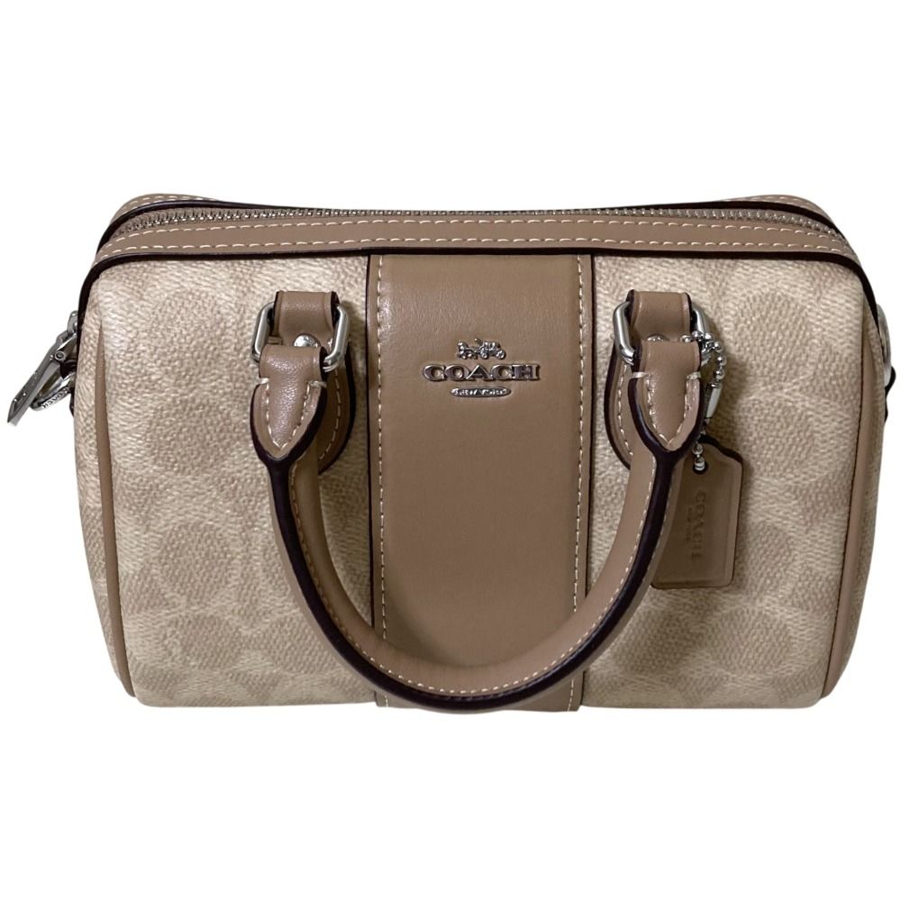 COACH コーチ ミニ ローアン クロスボディ シグネチャー キャンバス ストライプ ショルダーバッグ CW 331 ベージュ レディース 古着