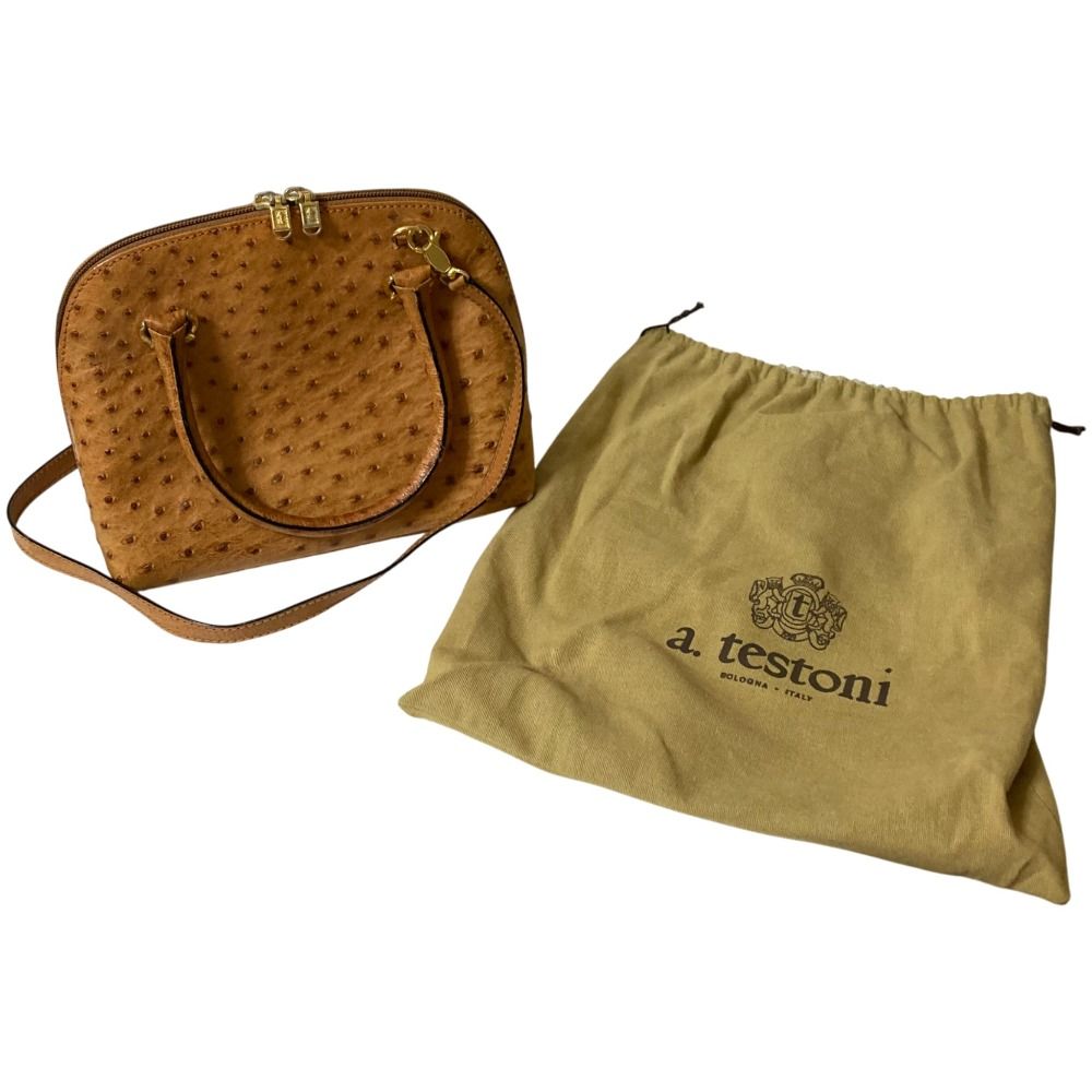 a.testoni アテストーニ オーストリッチレザー 2WAY ハンドバッグ  