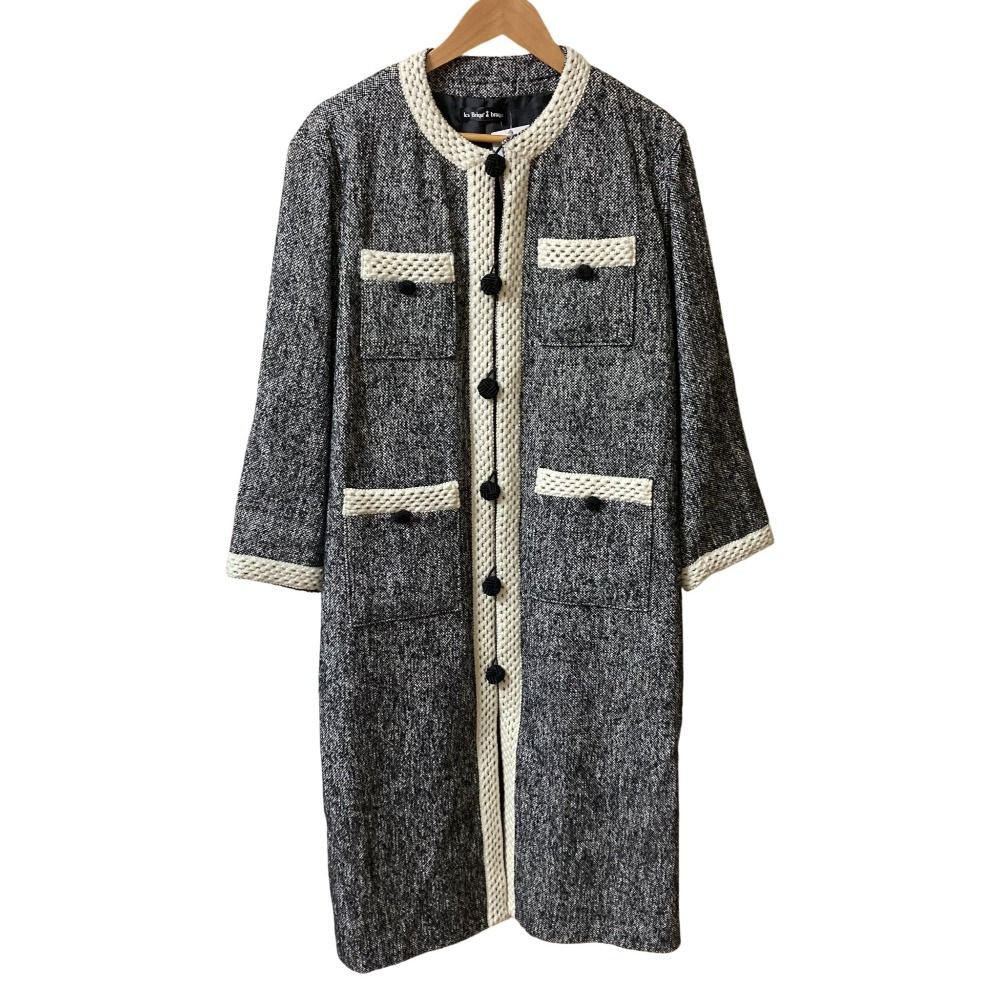 les Briqu a braque レブリカブラック ツイード ノーカラーコート ブラック ホワイト レディース 古着