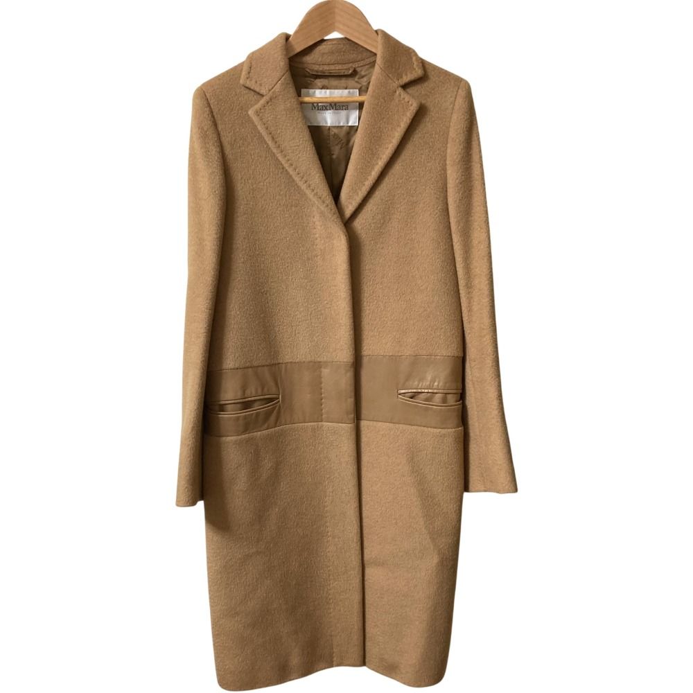 良品 Max Mara マックスマーラ キャメル ラムレザーコンビ チェスター