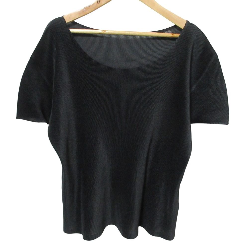 PLEATS PLEASE ISSEY MIYAKE プリーツプリーズ イッセイミヤケ ショートスリーブ カットソー ブラウス 3 ブラック レディース 古着