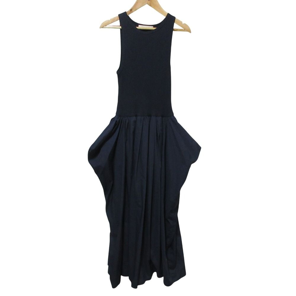 AEWEN MATOPH イウエンマトフ T|C コンビ ノースリーブ ロング ワンピース 8726-222-0036 36 ネイビー レディース 古着