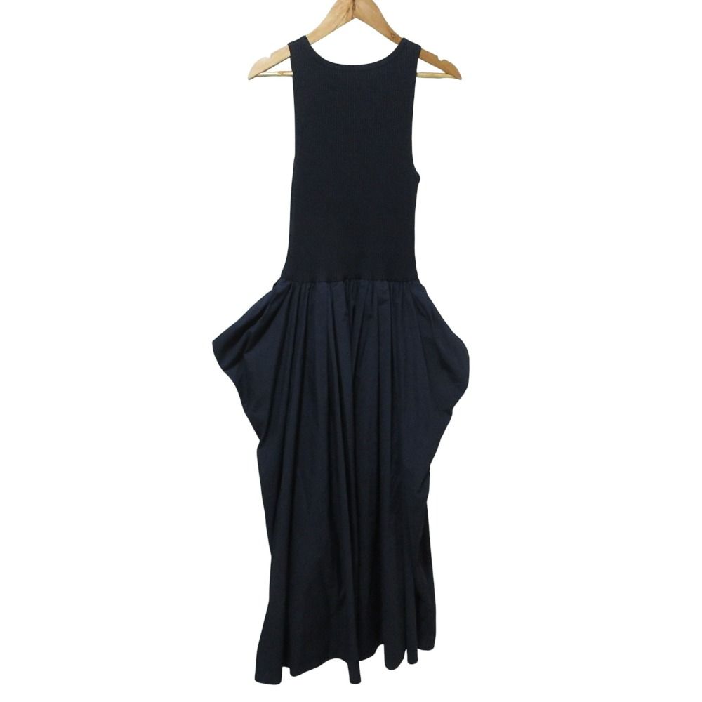 AEWEN MATOPH イウエンマトフ T|C コンビ ノースリーブ ロング ワンピース 8726-222-0036 36 ネイビー レディース 古着