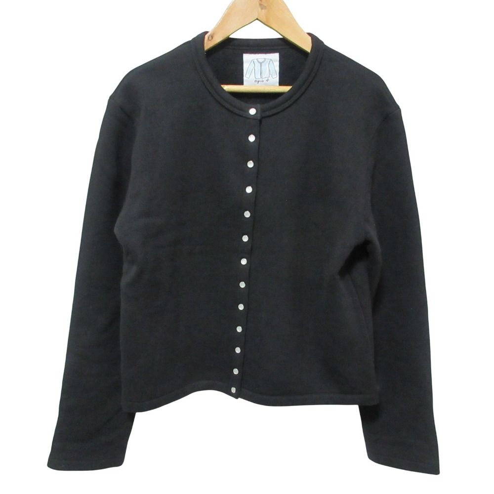 agnes b アニエスベー コットン メルトン 長袖 カーディガンプレッション ブラック レディース 古着