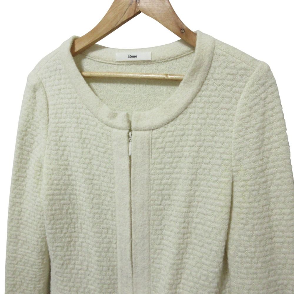 良品 Rene ルネ ジップアップニットワンピース 36 ホワイト レディース