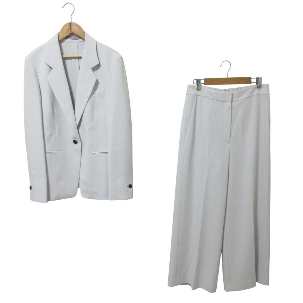 25 SS Theory luxe セオリーリュクス LUVE ジャケット ワイドパンツ スーツ セットアップ サイズ40 アイスグレー レディース 古着