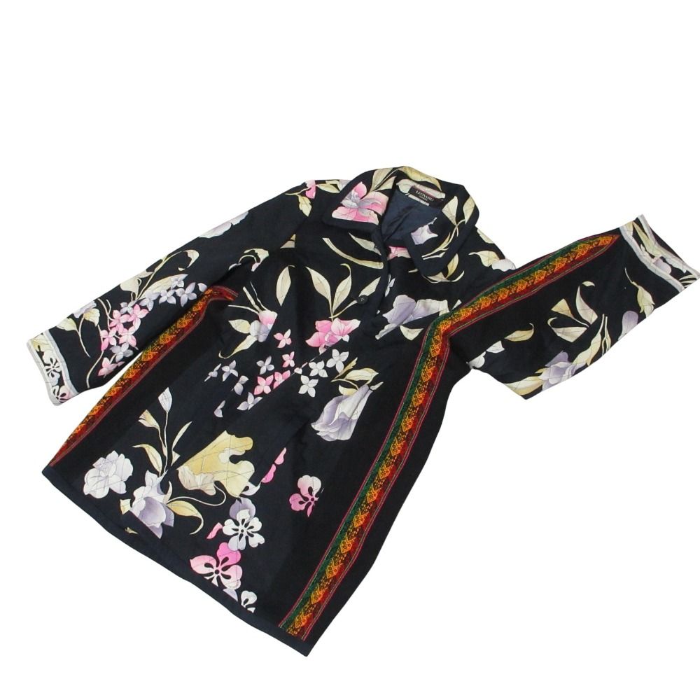 LEONARD レオナール フラワープリント シルクブレンド キルティングコート M ブラック レディース 古着 その他 ジャケット アウター レディース