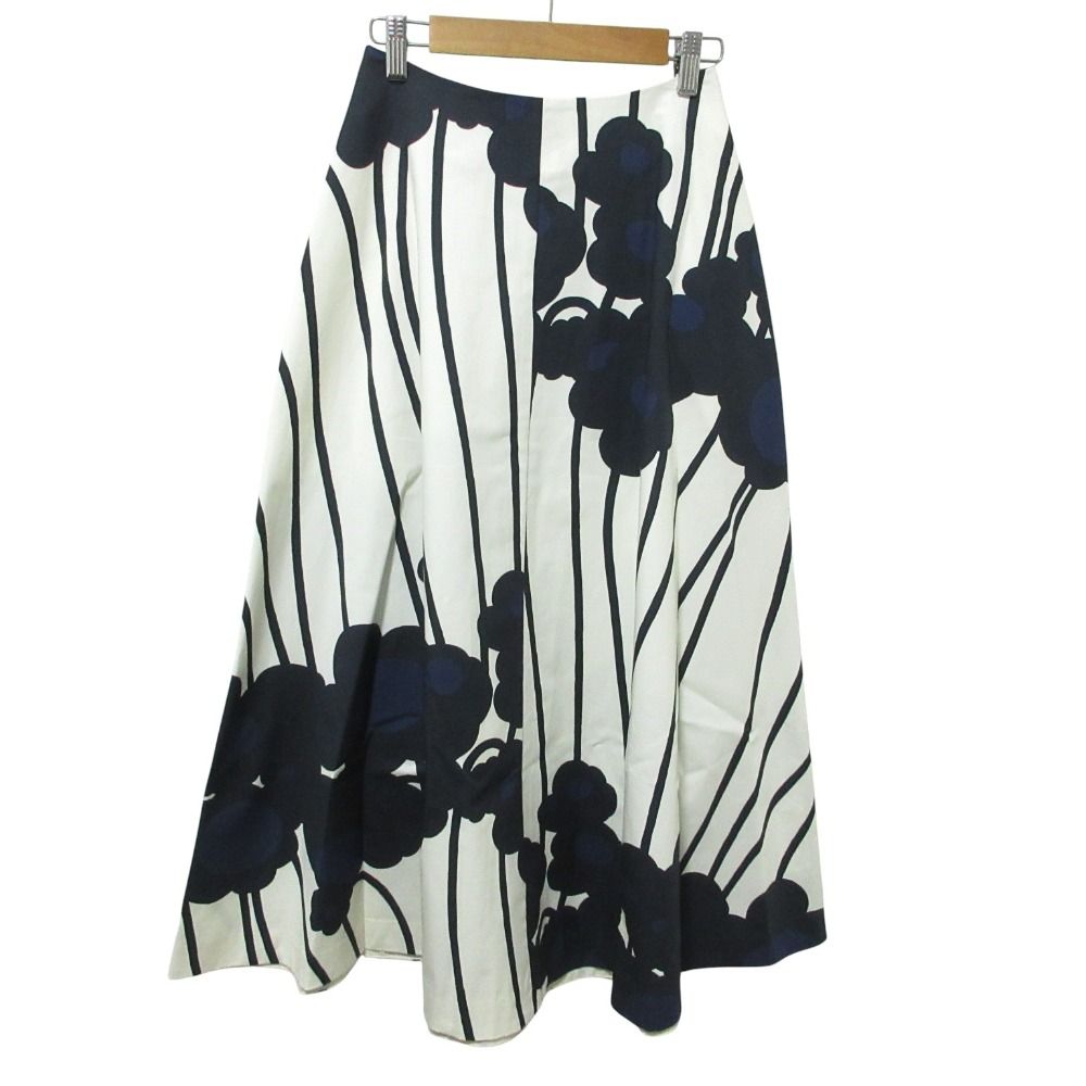 ♥ Marimekko マリメッコ Loimu Lammet ロング フ スカート サイズ32 オフホワイト ネイビー レディース 古着