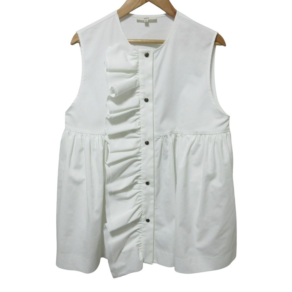 yori ヨリ ダブルクロスフリルジレ ベスト YR 2221-050 SM サイズ36 ホワイト レディース 古着