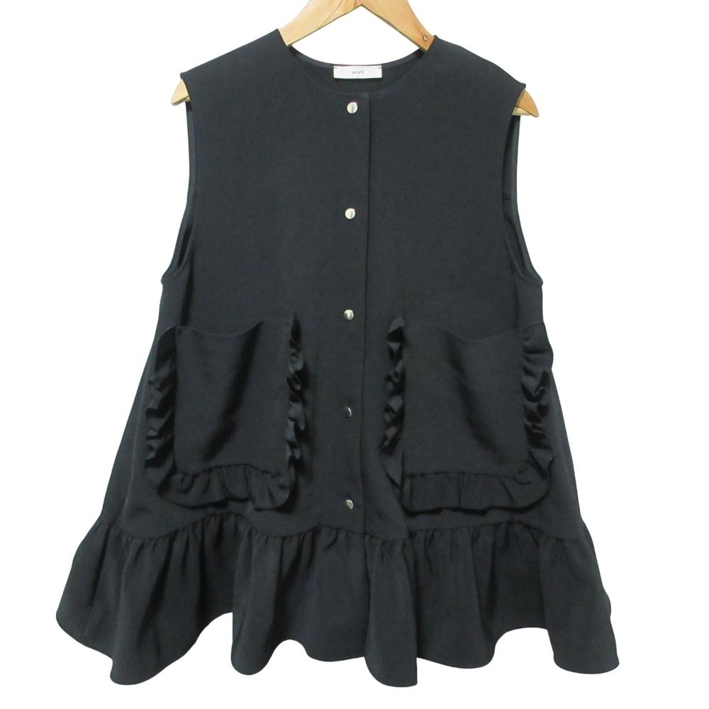 24 SS yori ヨリ ポケットフリルジレ ベスト YR 25-24004 SP サイズF ブラック レディース 古着